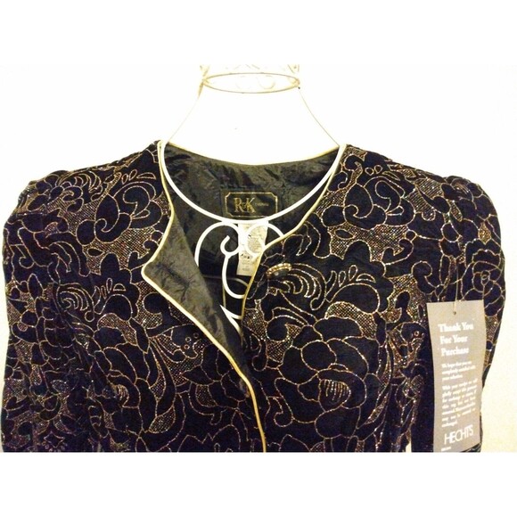 Vintage 80s R&K Evenings Cropped Open Bolero Jacket Metallic Embroidered Size 10 - Picture 6 of 12